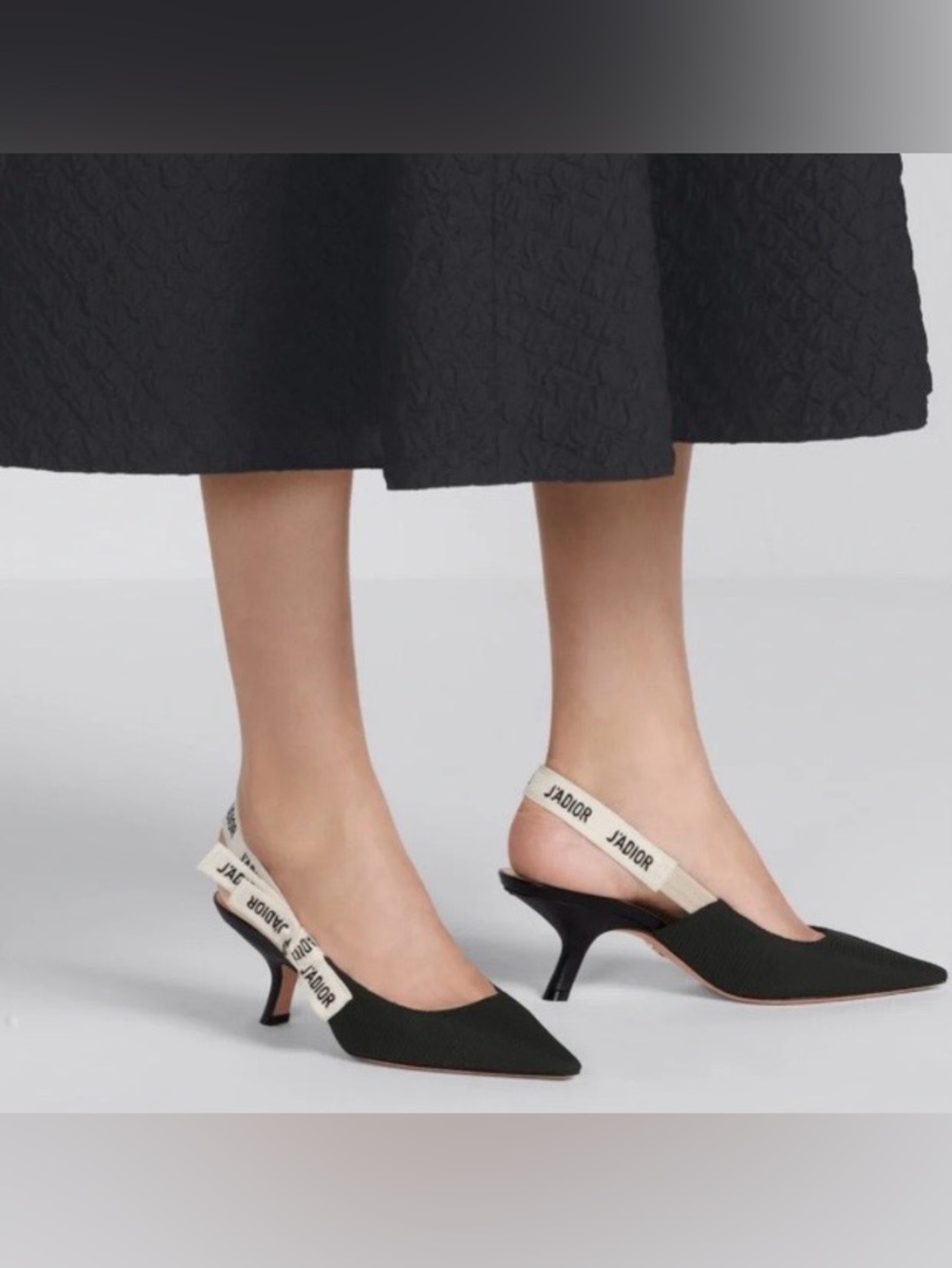 Dior Black Pointed Slingback Heels with Cream J'Adior Strap